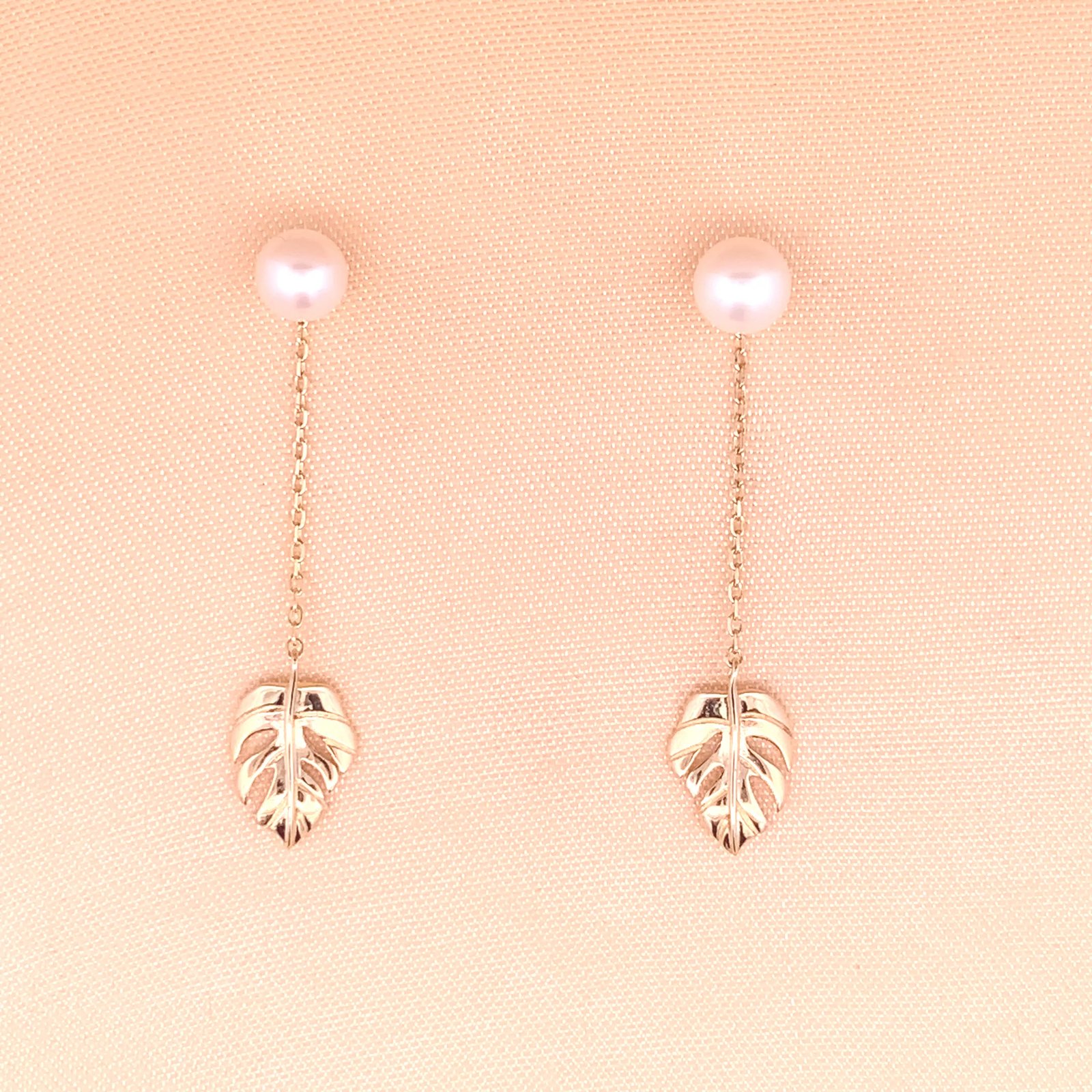 Monstera Pearl Drop Earrings (Pure Silver) - Gold